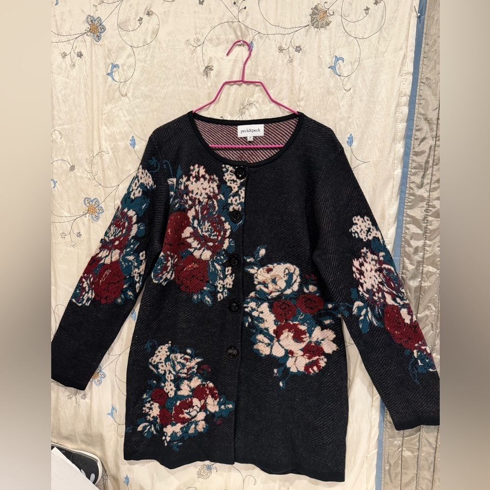 Peck & Peck Black Cardigan with Floral Pattern - Picture 2 of 10